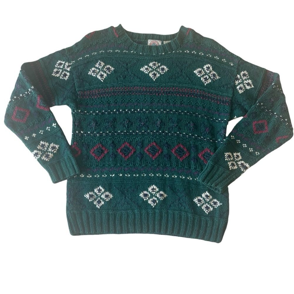 Men’s Cape Isle Knitters Green Ski Sweater. Size M
